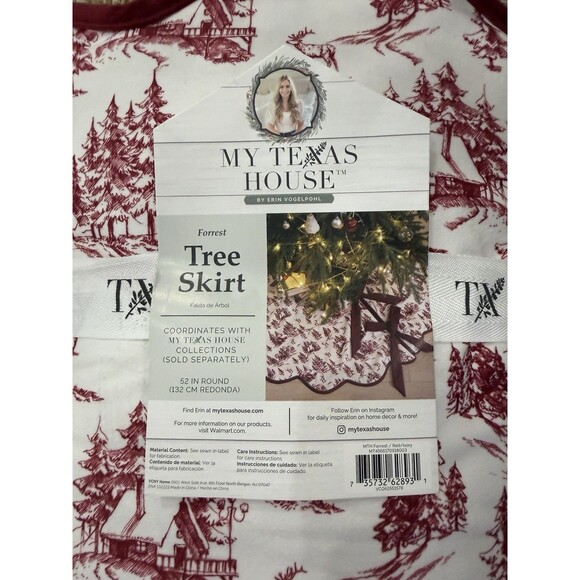 Red and Ivory Forest Velvet Christmas Tree Skirt, 52", by My Texas House - Picture 9 of 11